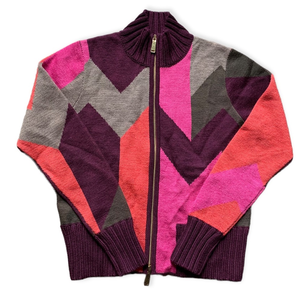 Worth New York Colorblock Zip Up Wool Sweater P